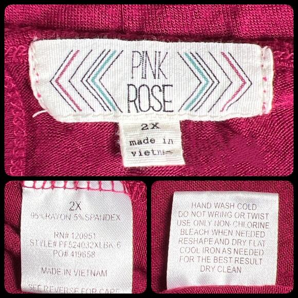 Pink Rose Three-Quarter Sleeve Tunic Tee Shirt Top Plus Size Size 2X Fuschia - Picture 8 of 12
